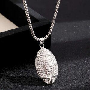 #631 New Punk Hip-Hop Style Cubic Synthetic Zirconia Rugby Pendant Necklace
